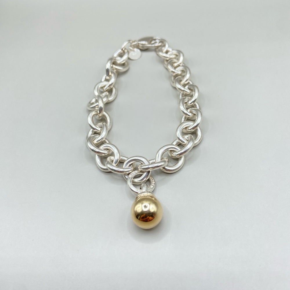 Tiffany & Co. Silver Chain Bracelet with Gold Drop Charm - Picture 4 of 14